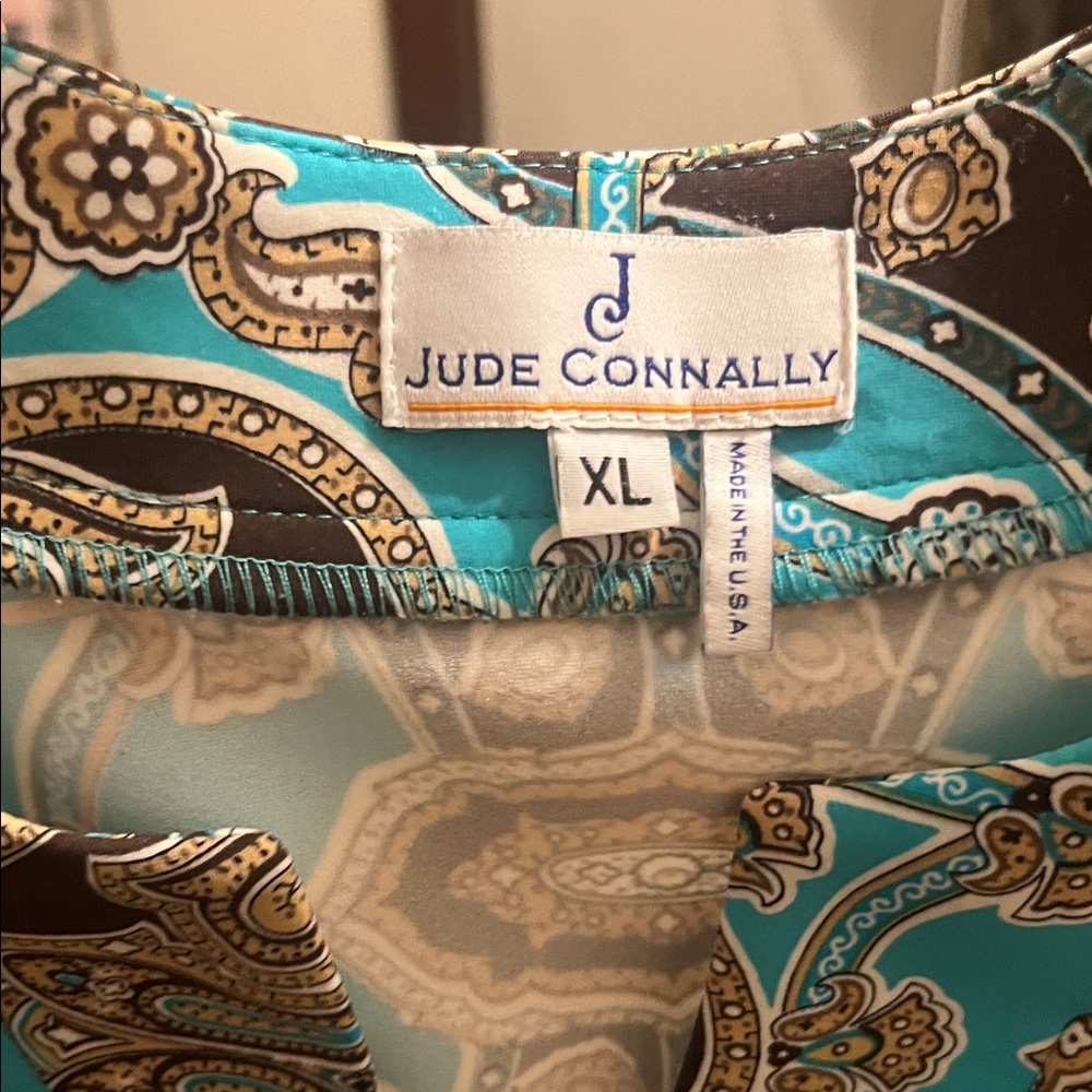Jude Connally Turquoise and Brown Patterned Dress